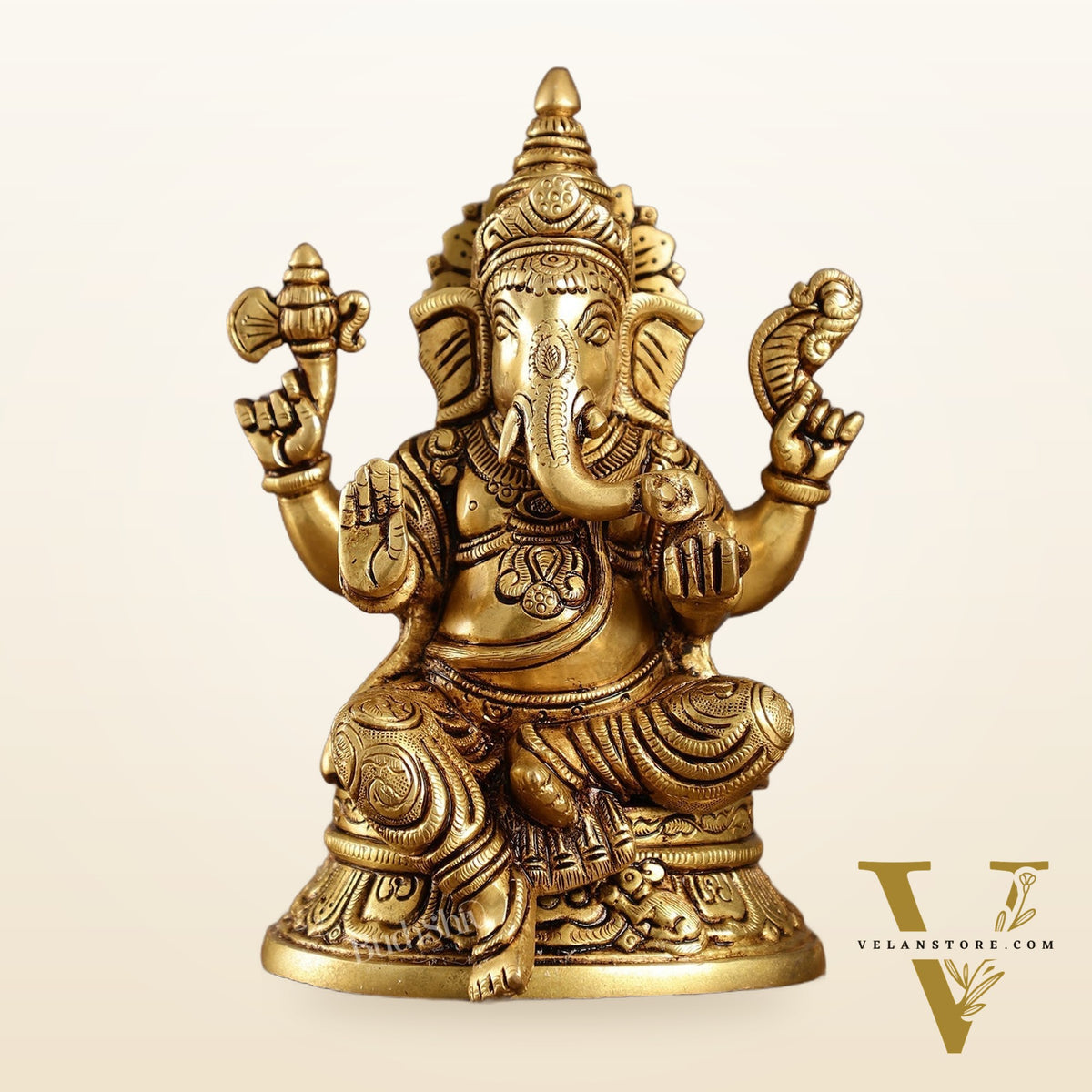 Brass Superfine Ganesha idol 8" antique gold