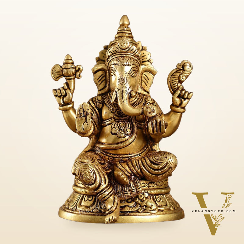 Brass Superfine Ganesha idol 8" antique gold