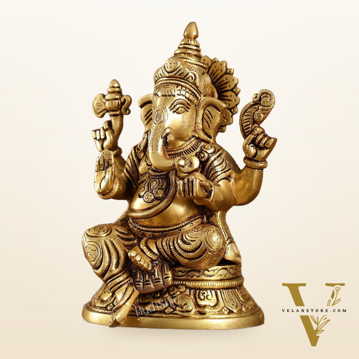 Brass Superfine Ganesha idol 8" antique gold
