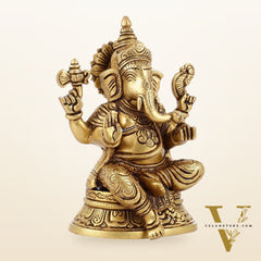 Brass Superfine Ganesha idol 8" antique gold