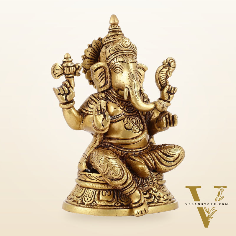 Brass Superfine Ganesha idol 8" antique gold
