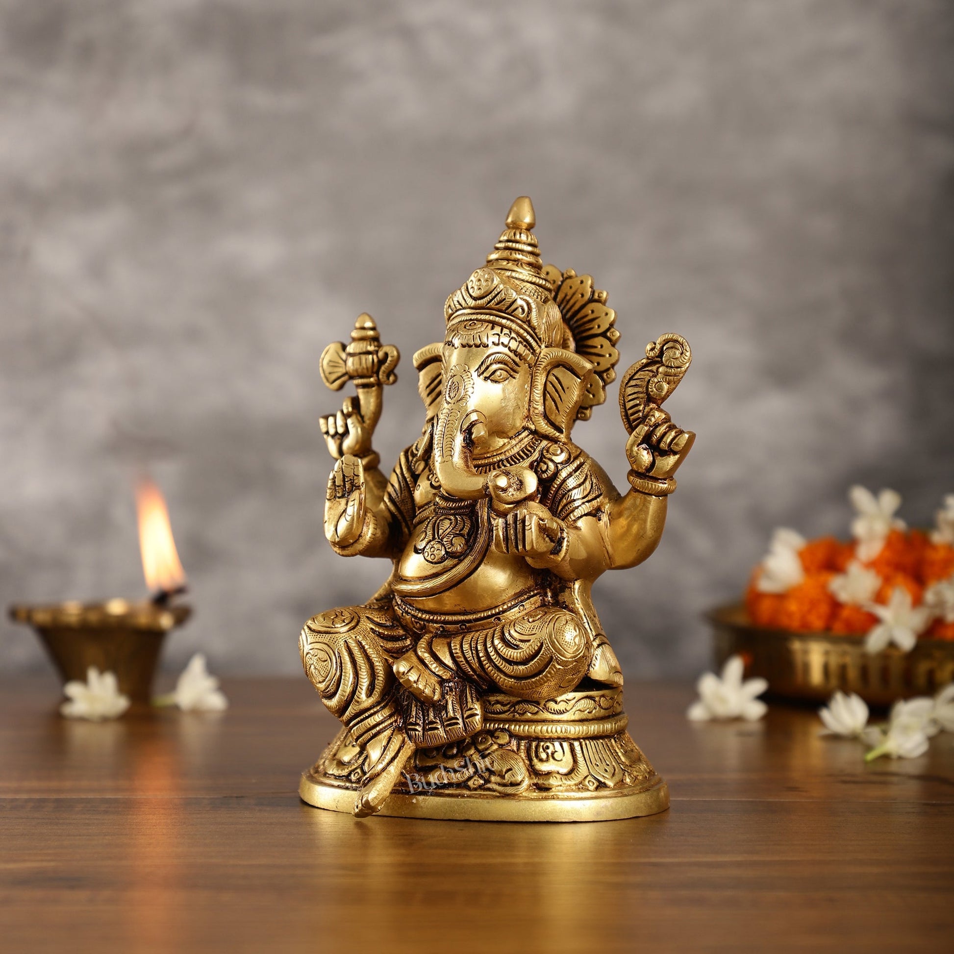Brass Superfine Ganesha idol 8" antique gold