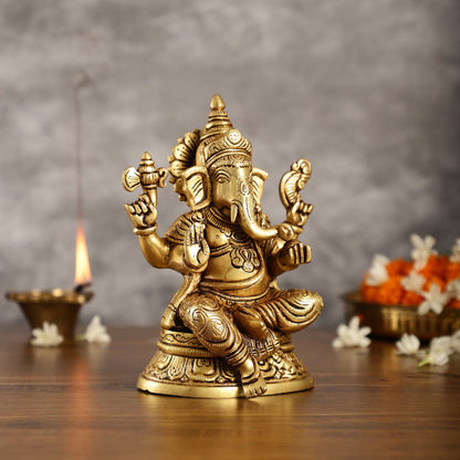 Brass Superfine Ganesha idol 8" antique gold