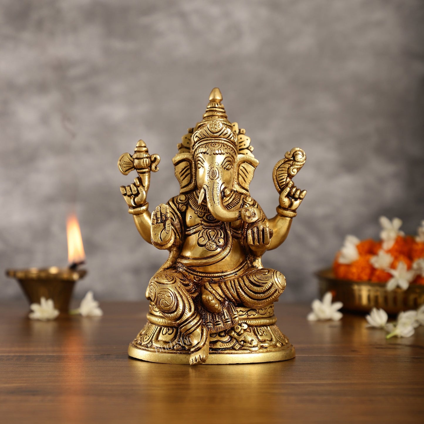 Brass Superfine Ganesha idol 8" antique gold