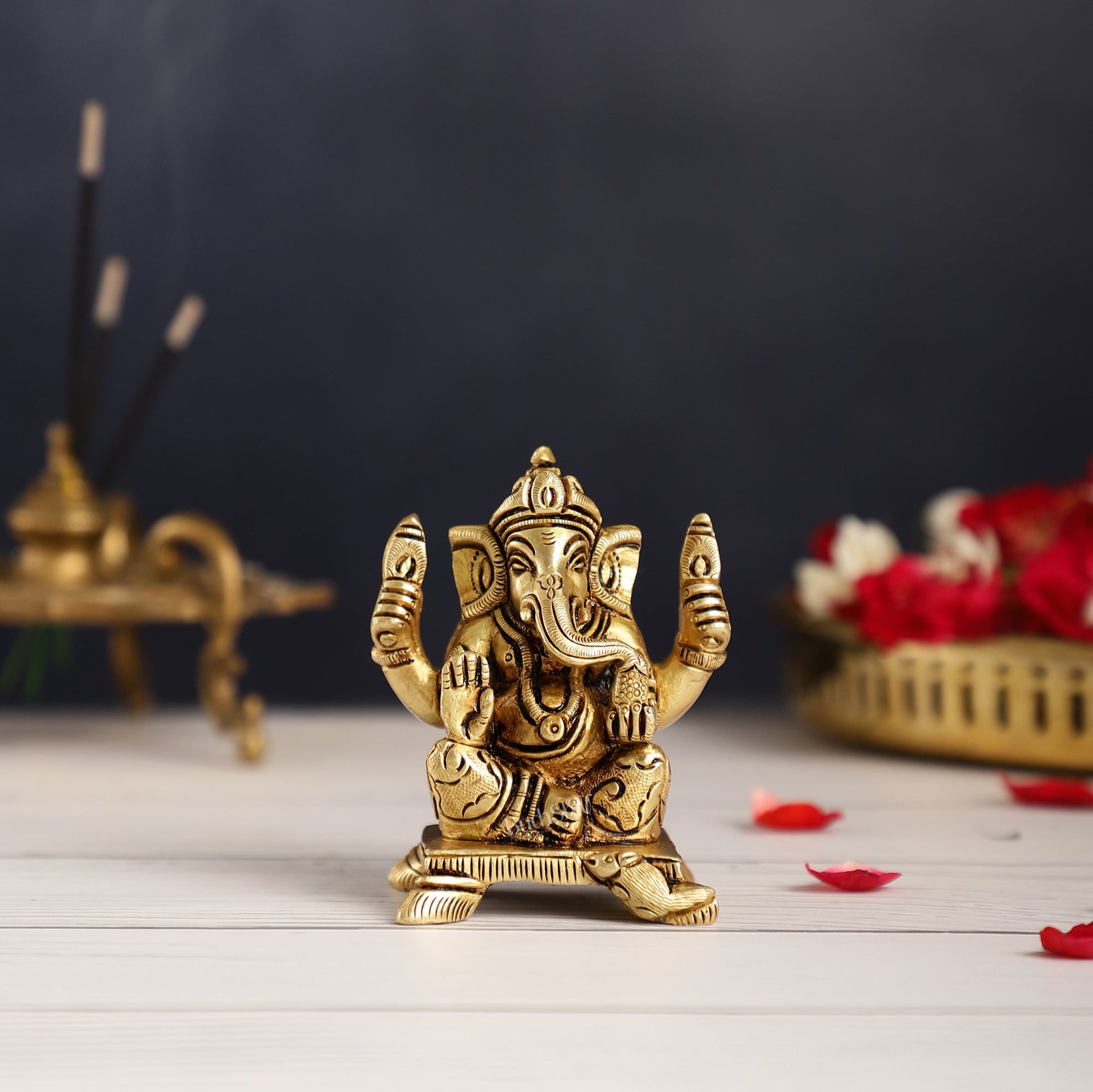 Brass Superfine Ganesha Idol | Height 3.5 inch