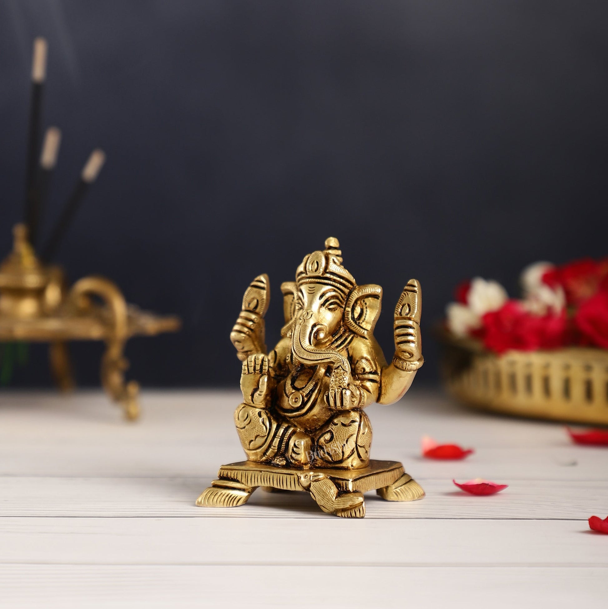 Brass Superfine Ganesha Idol | Height 3.5 inch