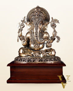 Brass Superfine Ganesha Idol – Intricate Design on Wooden Base (8.5 Inch)