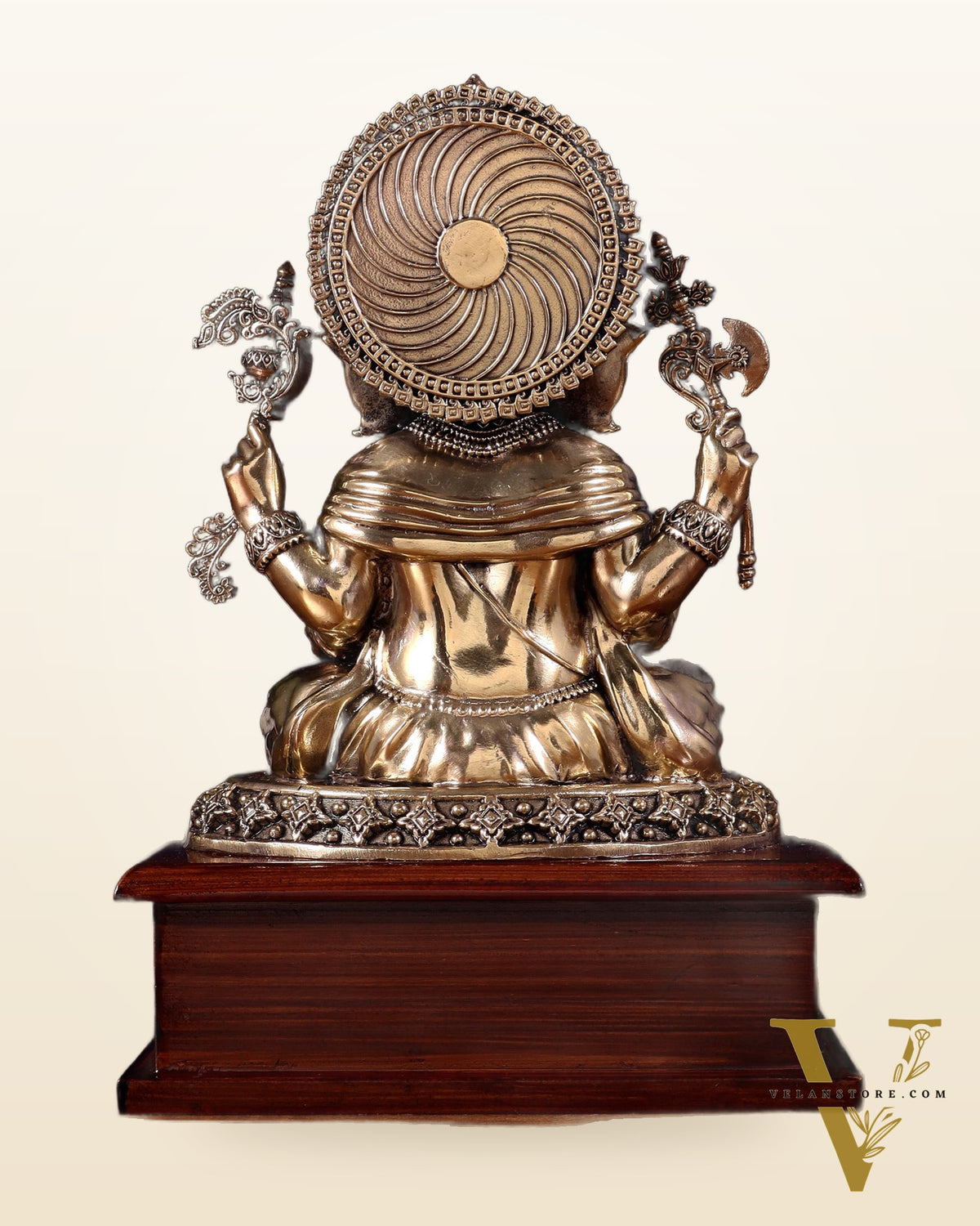 Brass Superfine Ganesha Idol – Intricate Design on Wooden Base (8.5 Inch)