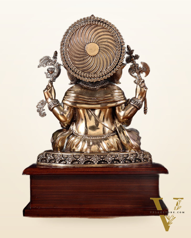 Brass Superfine Ganesha Idol – Intricate Design on Wooden Base (8.5 Inch)