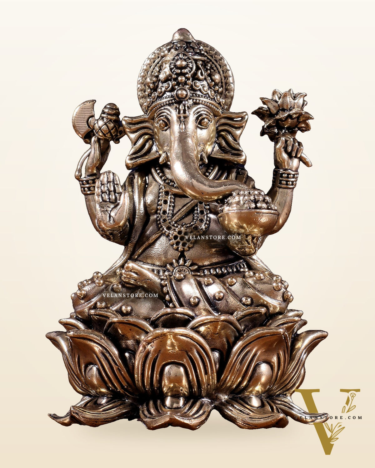Brass Superfine Ganesha Idol on Lotus Base 5"