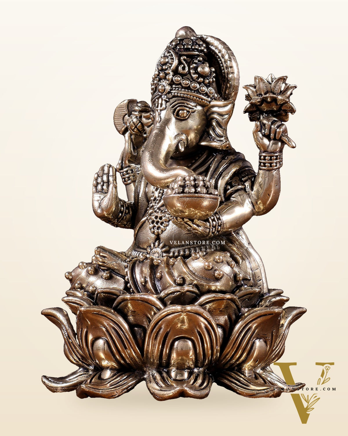 Brass Superfine Ganesha Idol on Lotus Base 5"