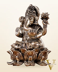 Brass Superfine Ganesha Idol on Lotus Base 5"