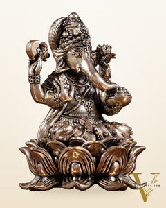 Brass Superfine Ganesha Idol on Lotus Base 5"