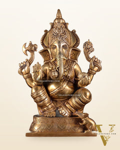 Brass Superfine Ganesha Idol with Right-Side Trunk valampuri - 11.5"