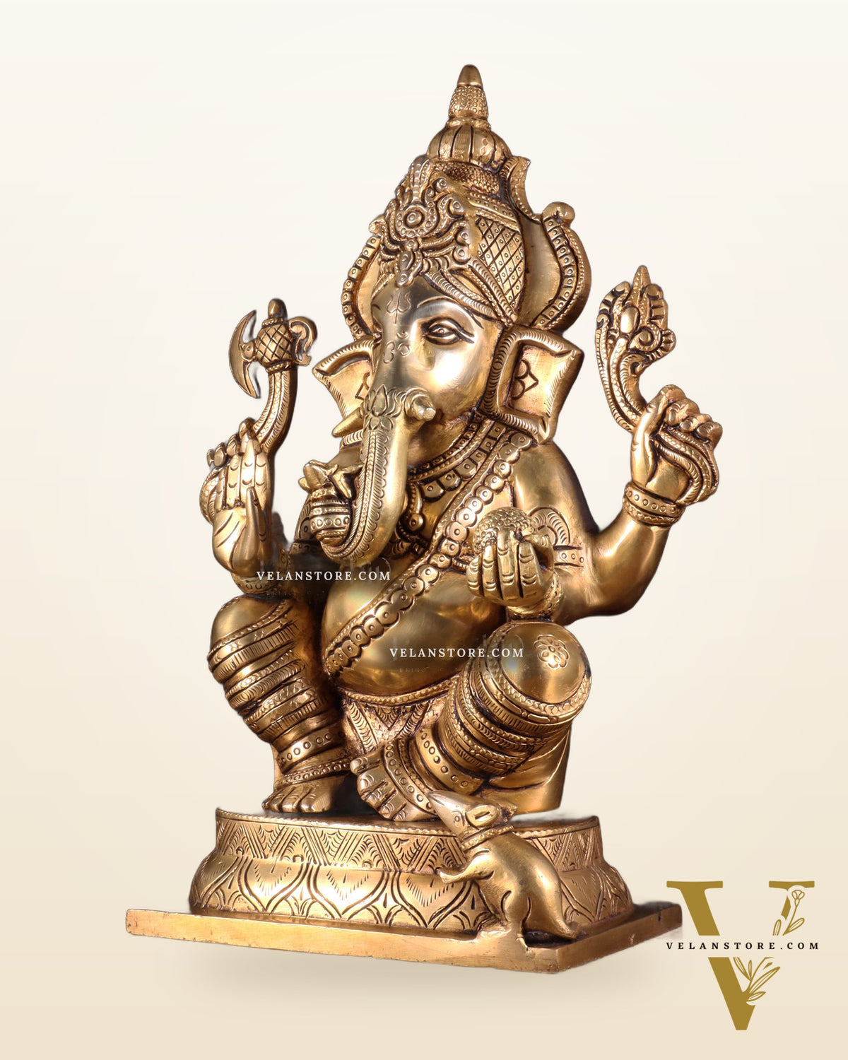 Brass Superfine Ganesha Idol with Right-Side Trunk valampuri - 11.5"