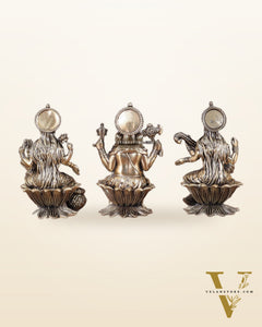 Brass Superfine Ganesha, Lakshmi, and Saraswati Idols Seated on Lotus 4"