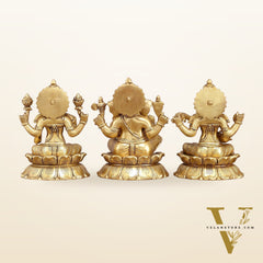 Brass superfine Ganesha, Lakshmi, and Saraswati Statues 9"