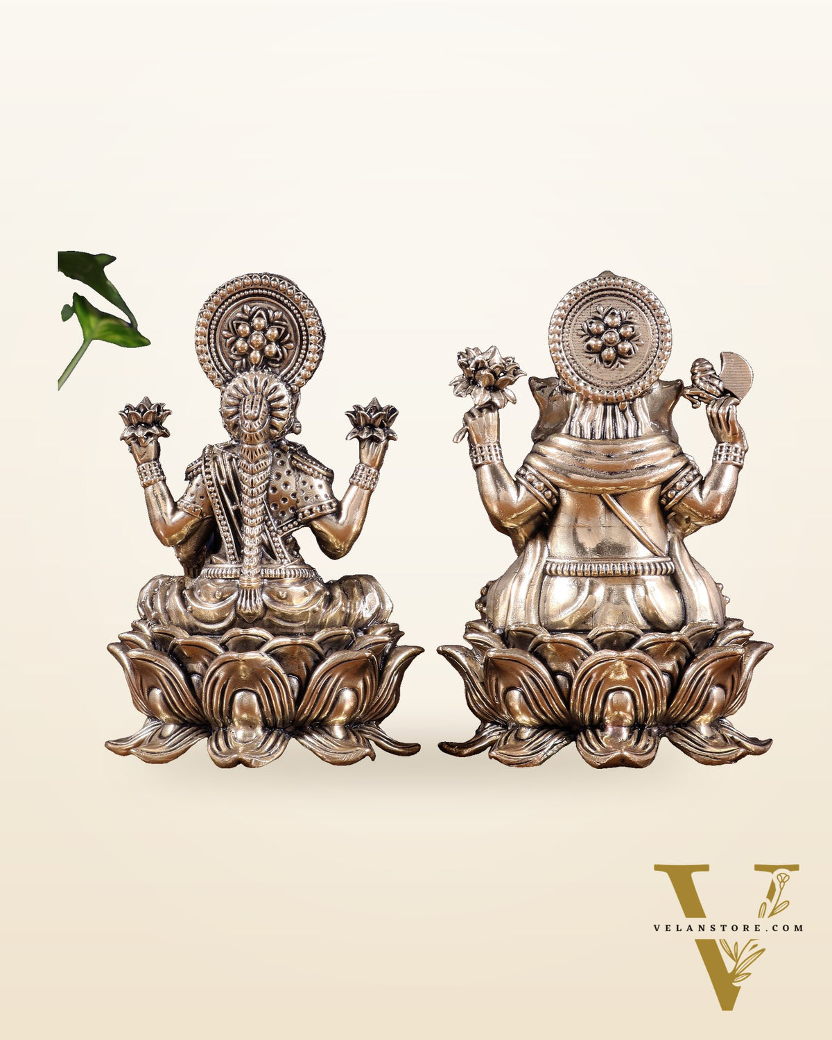 Brass Superfine Ganesha Lakshmi Idol on Lotus Base 5 inch