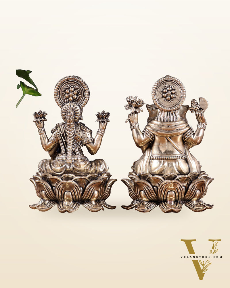 Brass Superfine Ganesha Lakshmi Idol on Lotus Base 5 inch