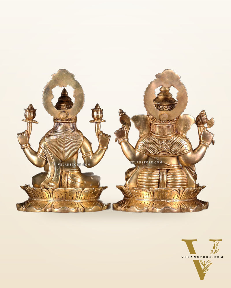 Brass Superfine Ganesha Lakshmi Idol Pair 10.5 inch