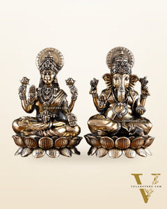 Brass Superfine Ganesha Lakshmi Idol Pair – 7 Inch