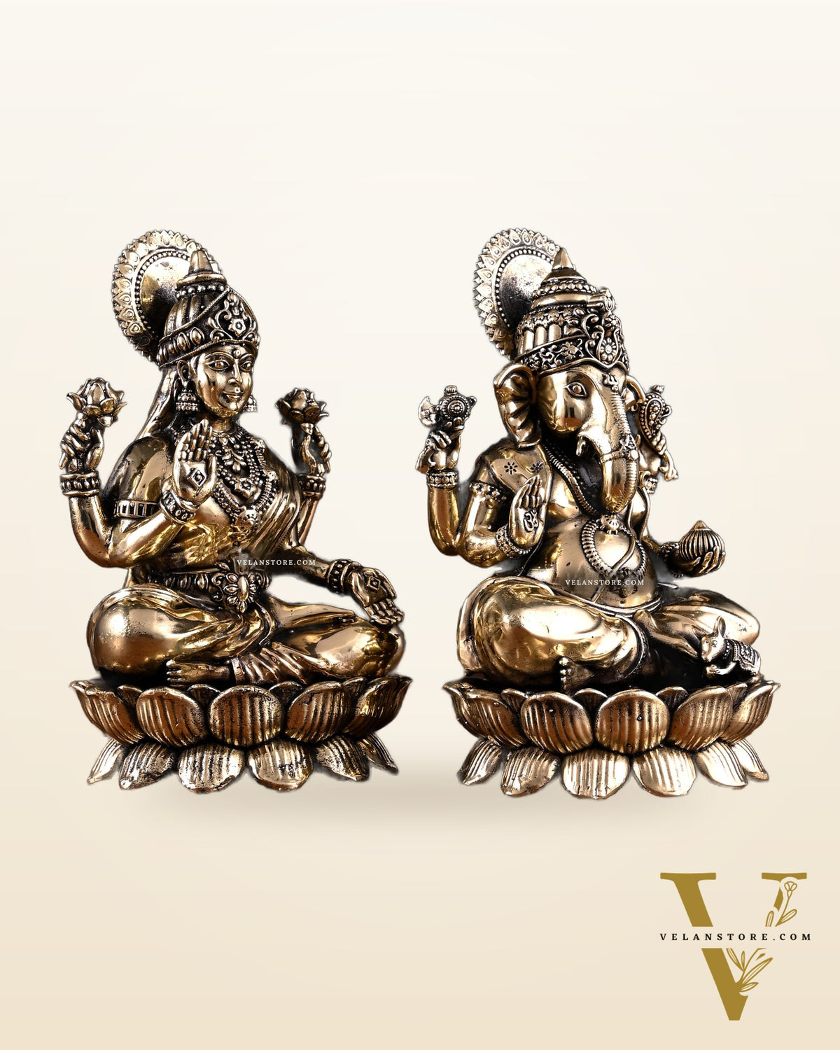 Brass Superfine Ganesha Lakshmi Idol Pair – 7 Inch