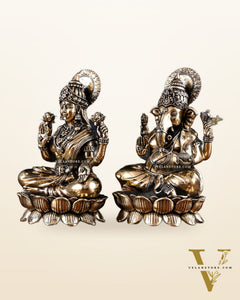 Brass Superfine Ganesha Lakshmi Idol Pair – 7 Inch