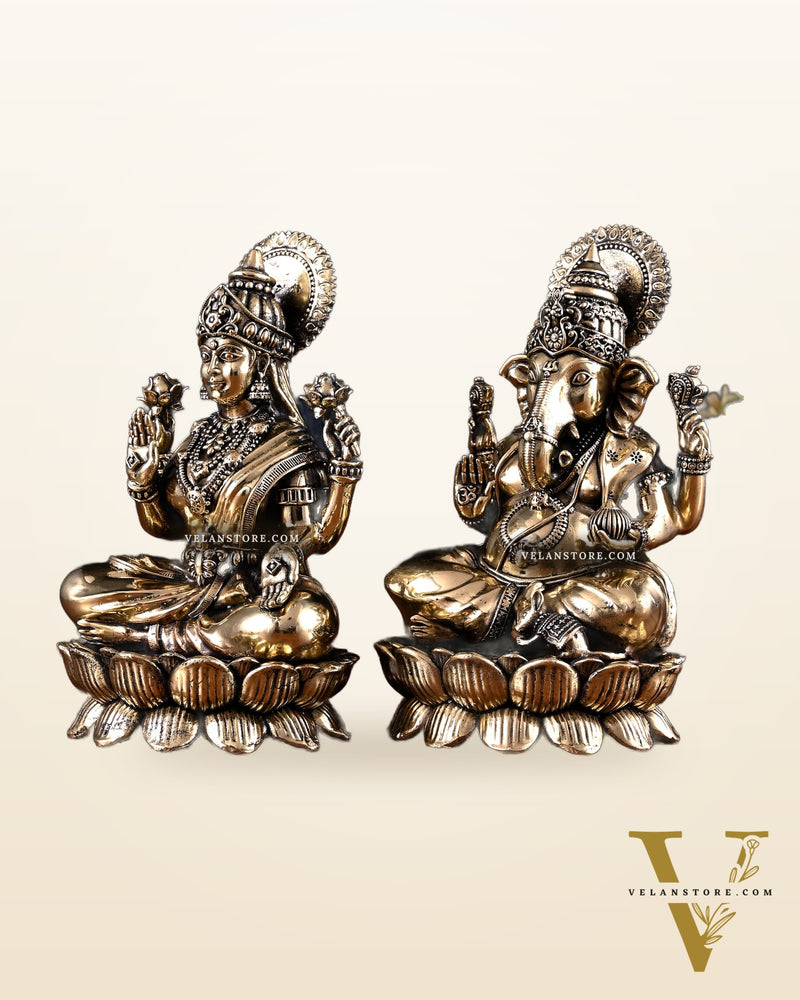 Brass Superfine Ganesha Lakshmi Idol Pair – 7 Inch