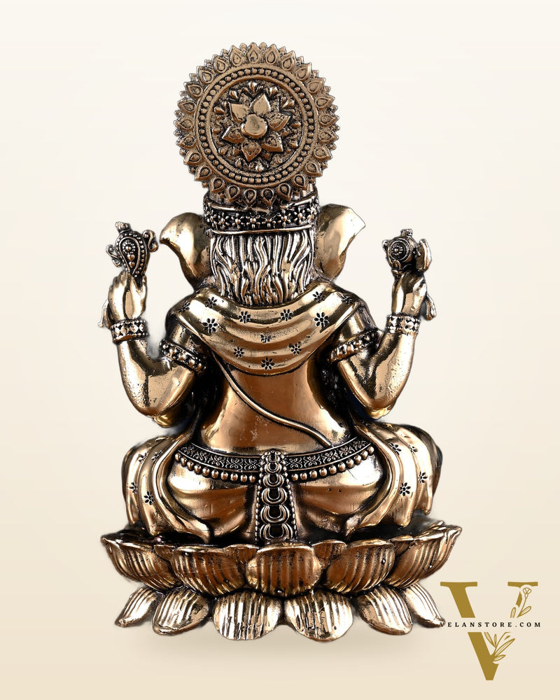 Brass Superfine Ganesha Lakshmi Idol Pair – 7 Inch