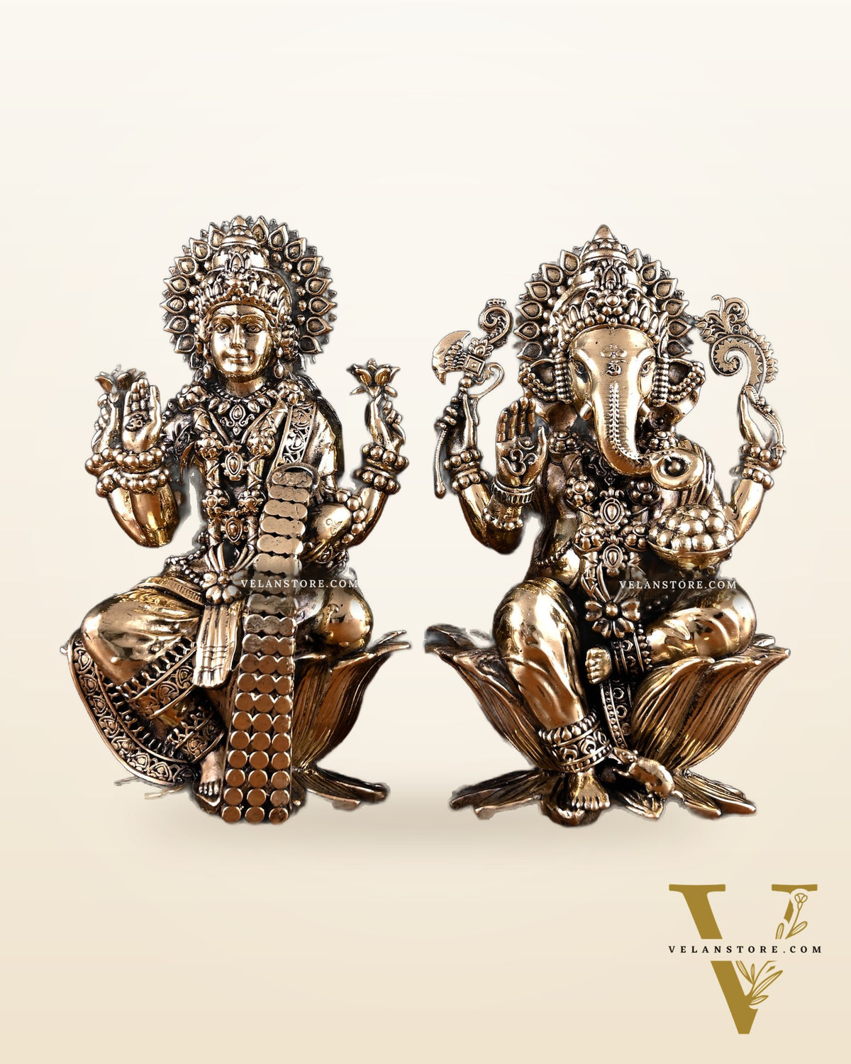 Brass Superfine Ganesha Lakshmi Idol Pair – 7 Inch