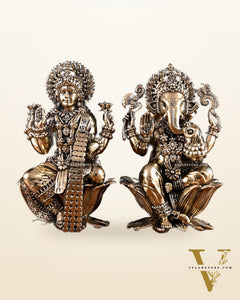 Brass Superfine Ganesha Lakshmi Idol Pair – 7 Inch