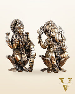 Brass Superfine Ganesha Lakshmi Idol Pair – 7 Inch