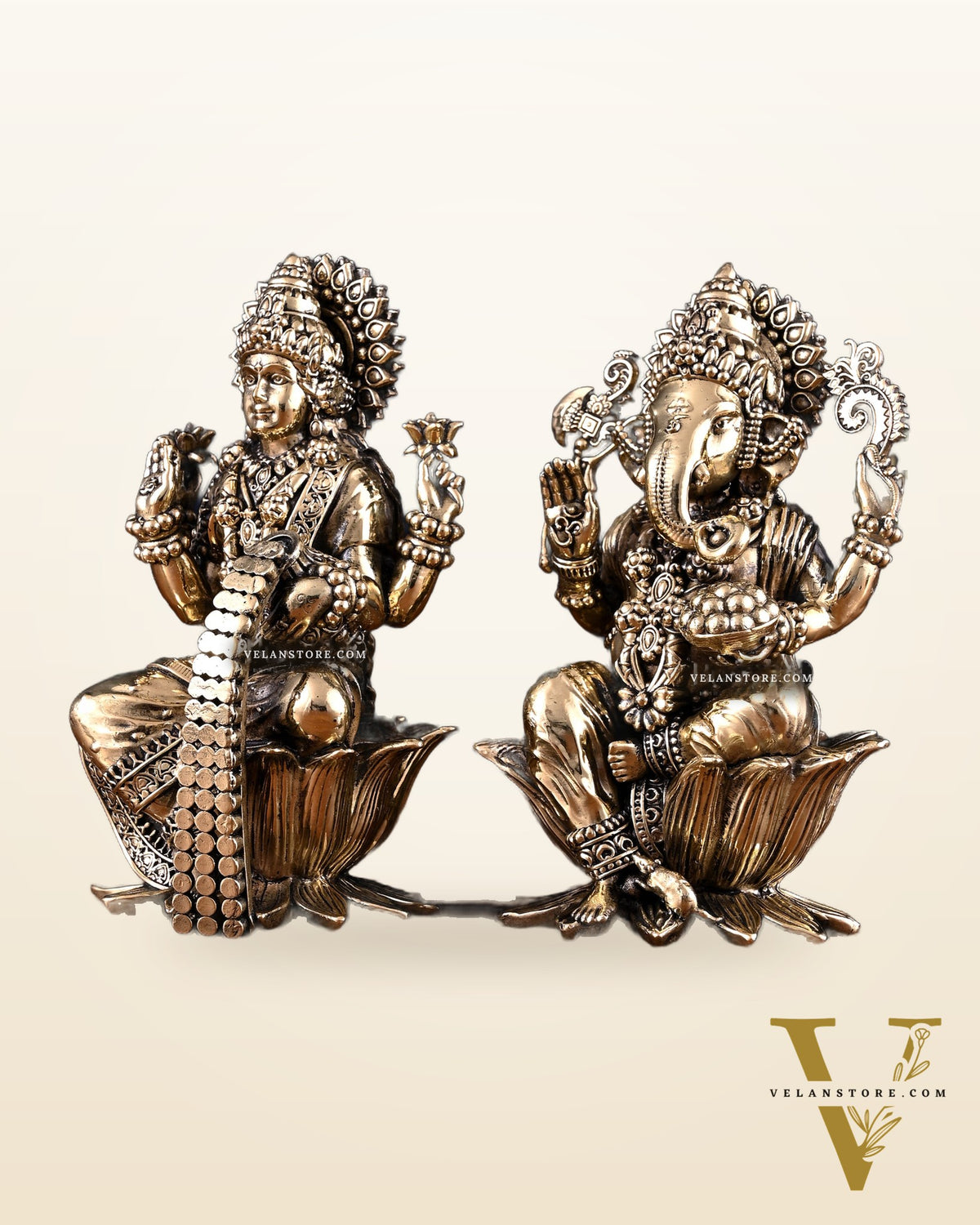 Brass Superfine Ganesha Lakshmi Idol Pair – 7 Inch