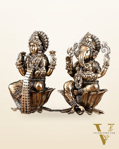 Brass Superfine Ganesha Lakshmi Idol Pair – 7 Inch