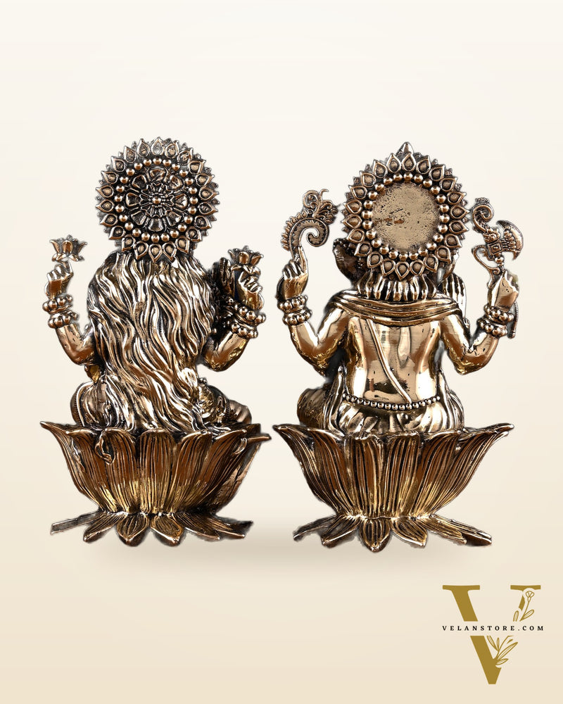 Brass Superfine Ganesha Lakshmi Idol Pair – 7 Inch