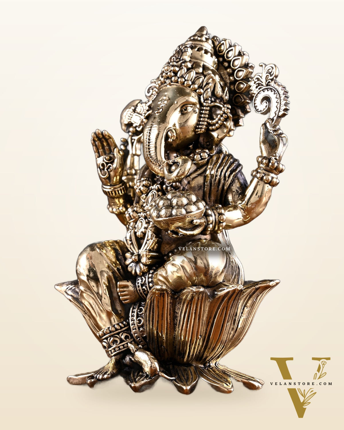 Brass Superfine Ganesha Lakshmi Idol Pair – 7 Inch