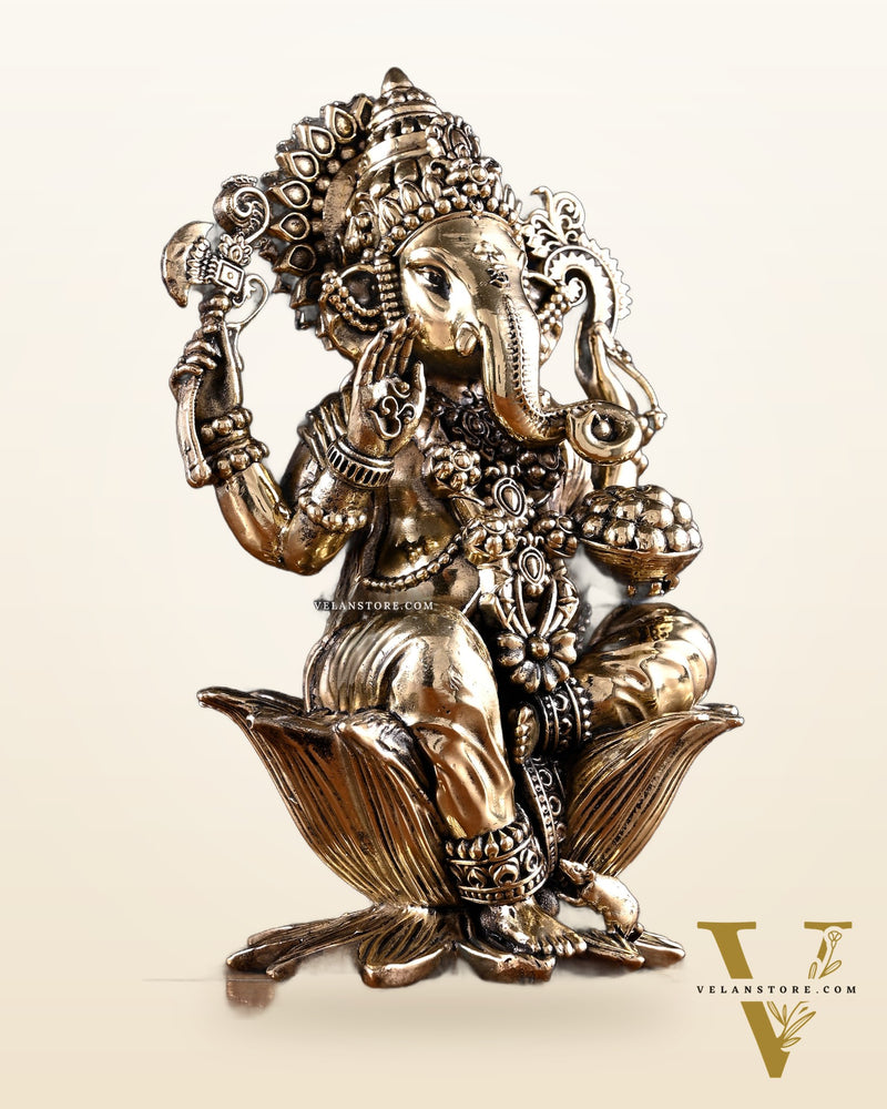 Brass Superfine Ganesha Lakshmi Idol Pair – 7 Inch