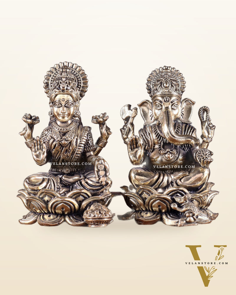 Brass Superfine Ganesha Lakshmi Idol Set 4"