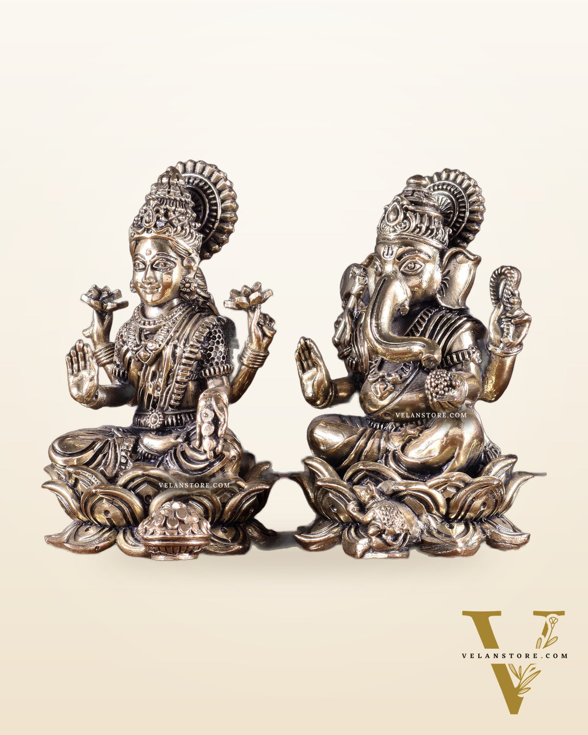 Brass Superfine Ganesha Lakshmi Idol Set 4"