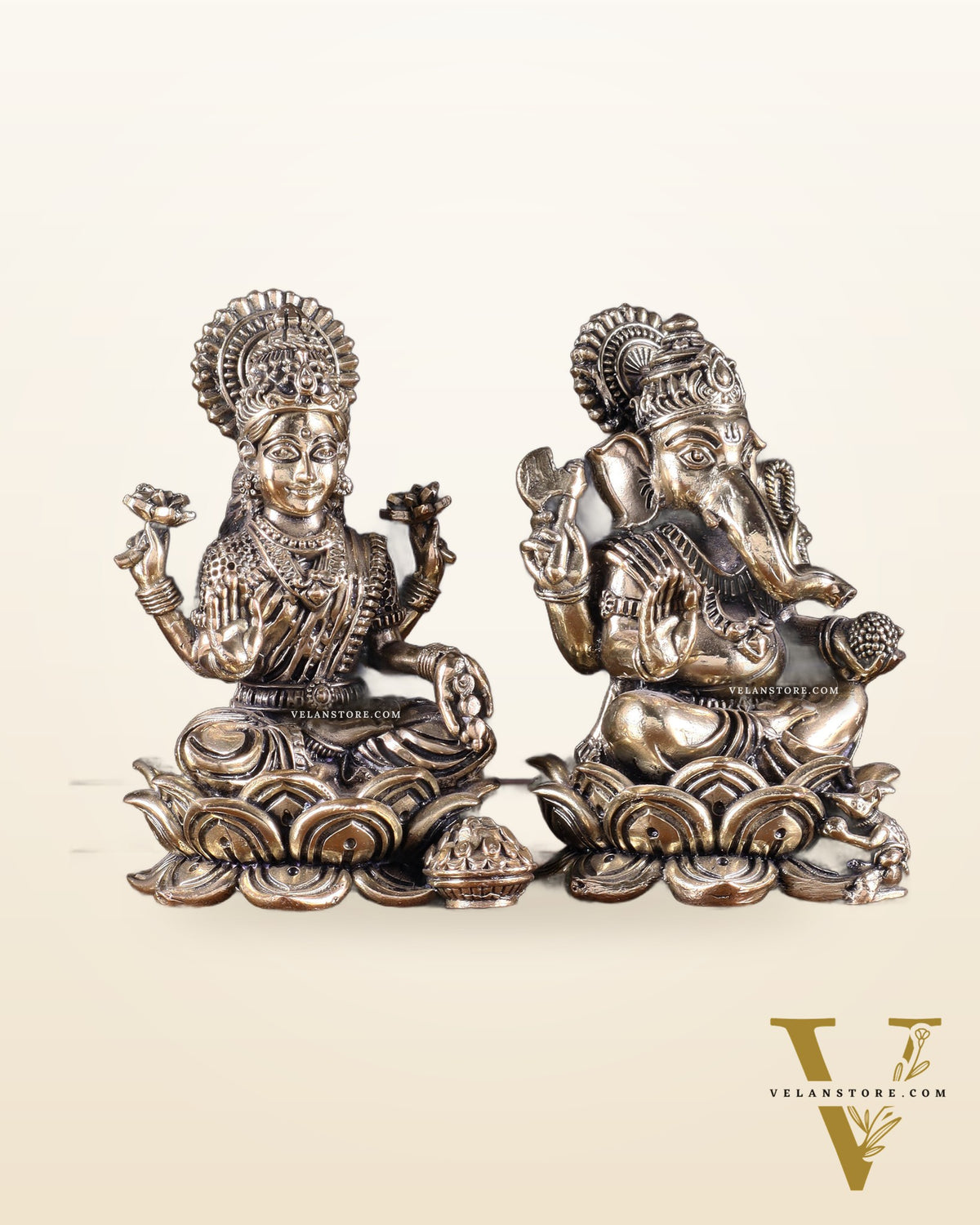 Brass Superfine Ganesha Lakshmi Idol Set 4"