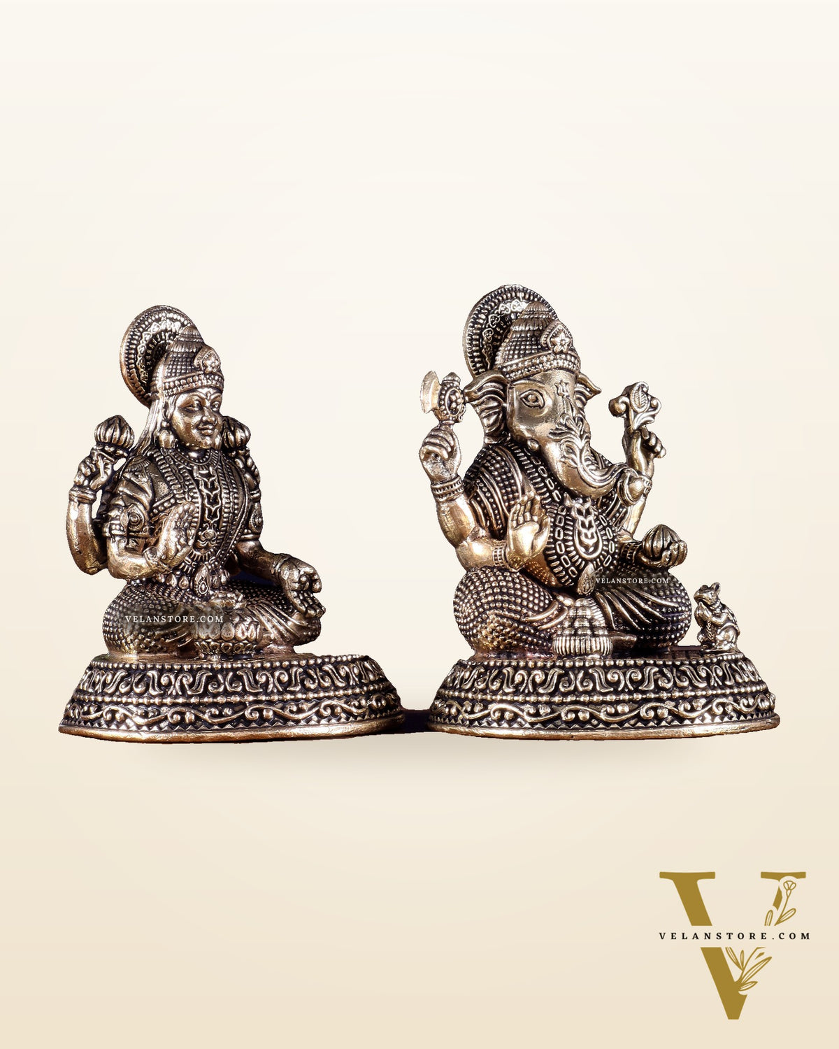Brass Superfine Ganesha Lakshmi Idols in Padmasana – 3.5 Inch