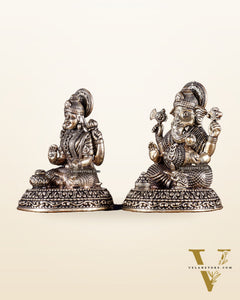 Brass Superfine Ganesha Lakshmi Idols in Padmasana – 3.5 Inch