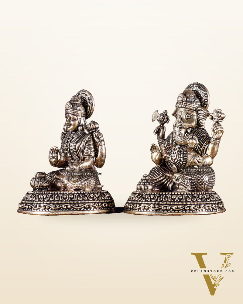 Brass Superfine Ganesha Lakshmi Idols in Padmasana – 3.5 Inch