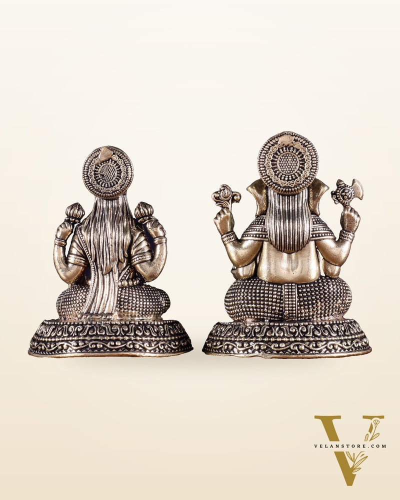 Brass Superfine Ganesha Lakshmi Idols in Padmasana – 3.5 Inch