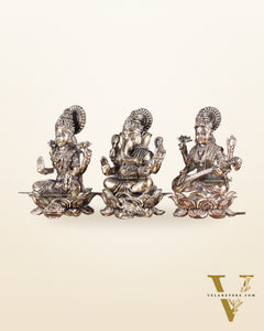 Brass Superfine Ganesha Lakshmi Saraswati Idol Set 4"