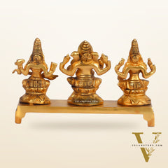 Brass Superfine Ganesha, Lakshmi, Saraswati Idols - Hand Carved, 3 inch