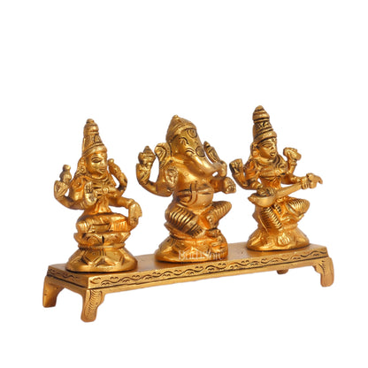 Brass Superfine Ganesha, Lakshmi, Saraswati Idols - Hand Carved, 3 inch