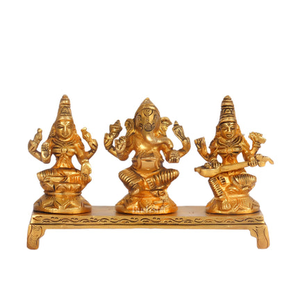 Brass Superfine Ganesha, Lakshmi, Saraswati Idols - Hand Carved, 3 inch
