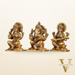 Brass Superfine Ganesha Lakshmi Saraswati Idols Set - 5 Inch