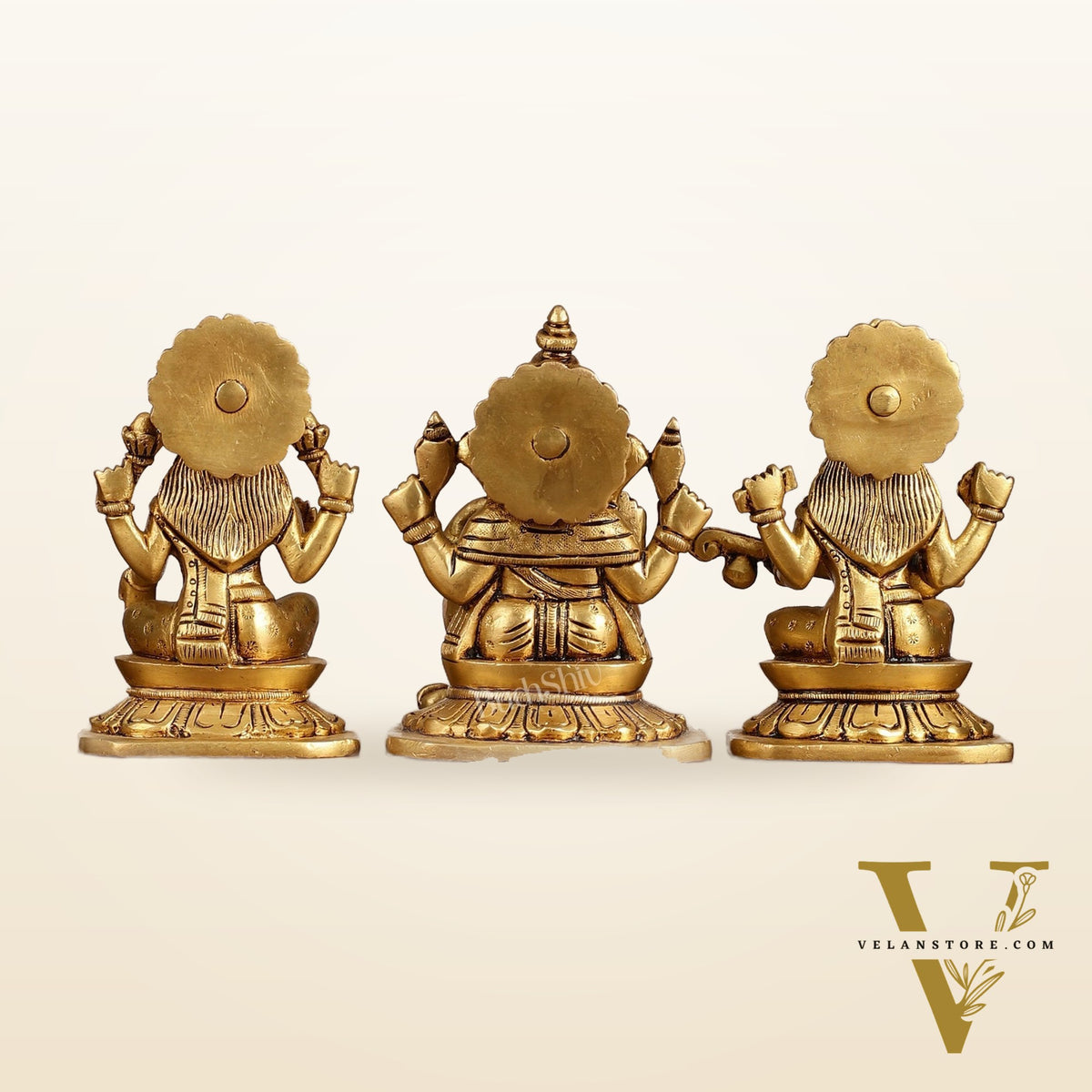 Brass Superfine Ganesha Lakshmi Saraswati Idols Set - 5 Inch